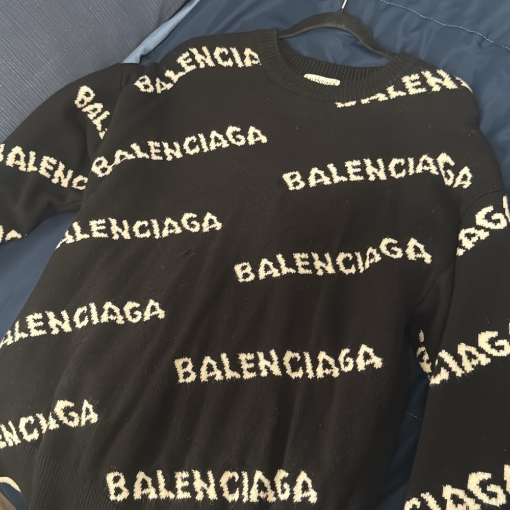 Balenciaga Black and Cream Logo Sweater